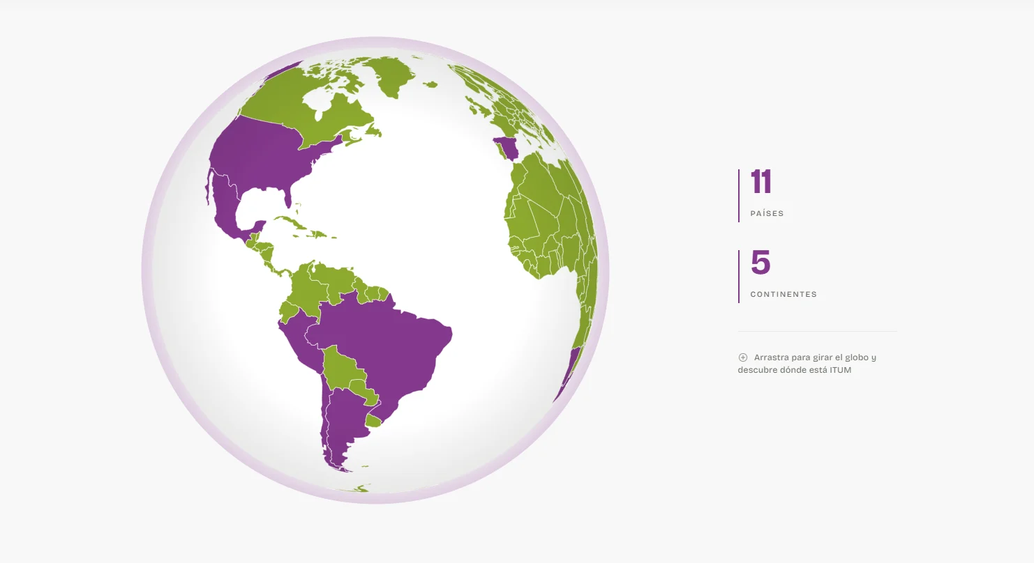 Globo interactivo de itumgrapes.com con los países donde está ITUM
