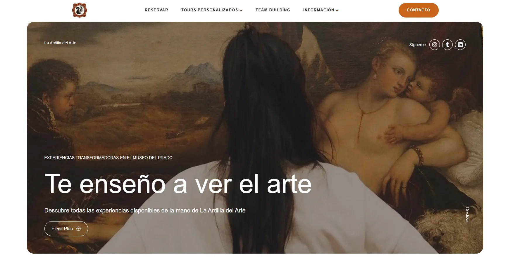 Portada de laardilladelarte.com, la web de tours por el Museo del Prado que diseñamos