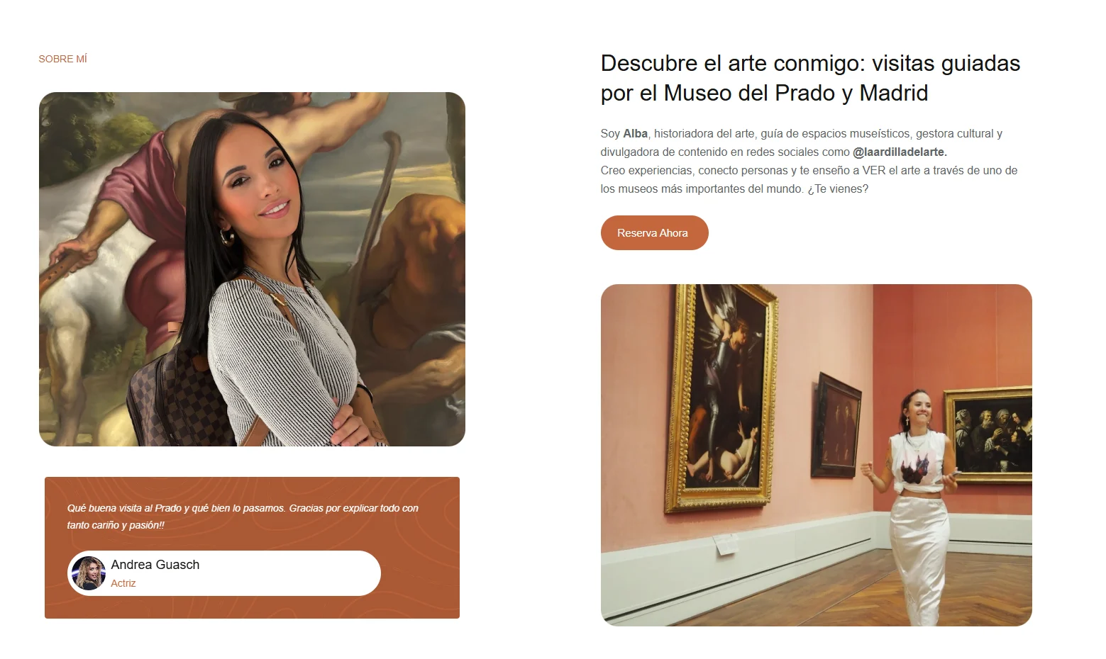 Sección «Sobre mí» de laardilladelarte.com: visitas guiadas por el Museo del Prado y Madrid