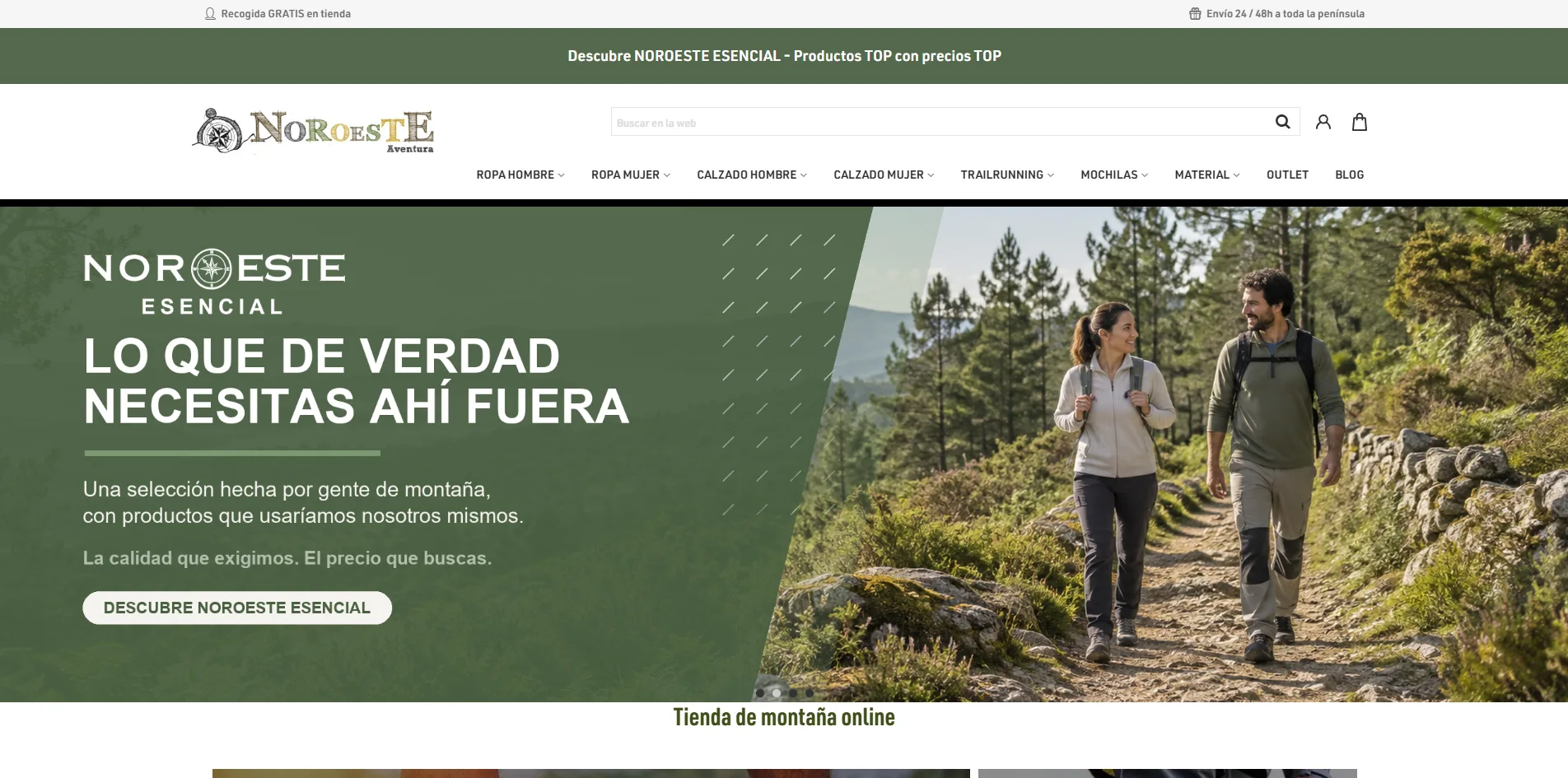 Portada de aventuradelnoroeste.es, la tienda online de montaña de Aventura del Noroeste